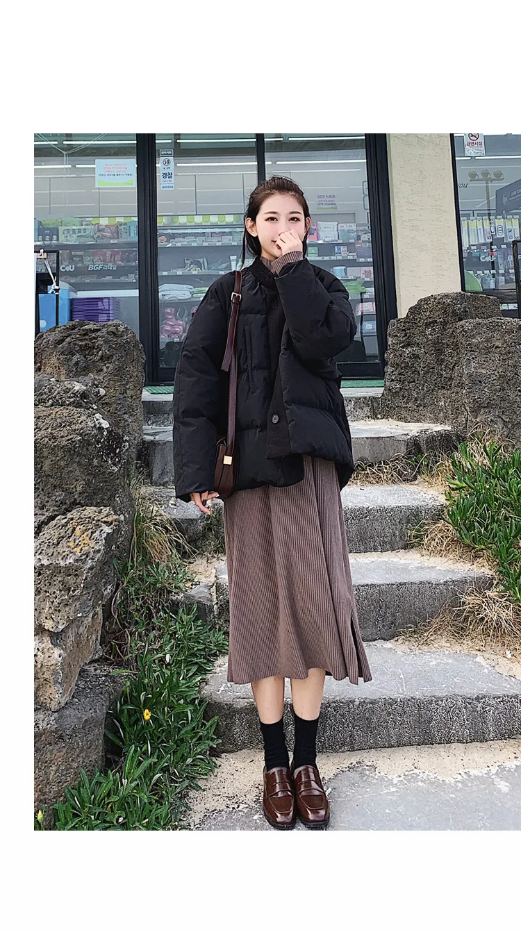 Autumn And Winter New Style Joint Long-sleeved White down Coat Women's Short Students BF Harajuku Wind Cotton-padded Clothe