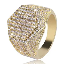 Хип-хоп модные кольца Медь Золото Серебро Цвет Iced Out Bling микро проложить кубический циркон геометрическое кольцо талисманы для мужчин подарок