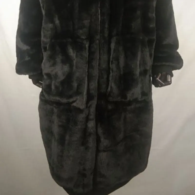 black Кукольный воротник, зимнее пальто, женская толстая меховая парка, плюс размер, свободная юбка, дизайн, искусственный мех, куртка средней длины, теплое меховое пальто для женщин - Color: black
