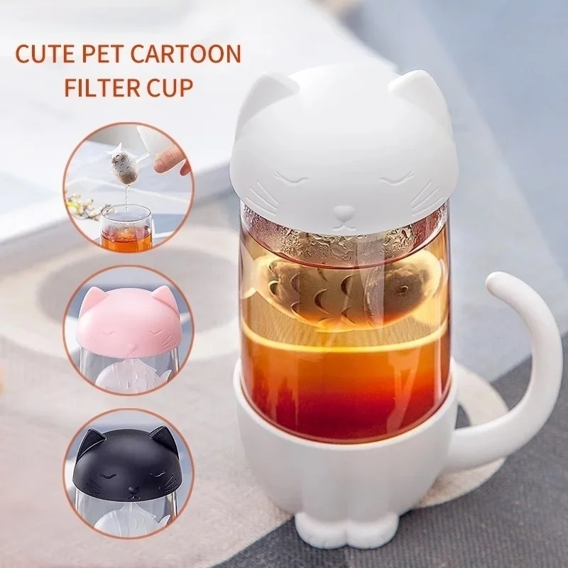 Cat-White Милый мультфильм кошка или собака стекло пара чашки DDC-21 - Цвет: Cat-White
