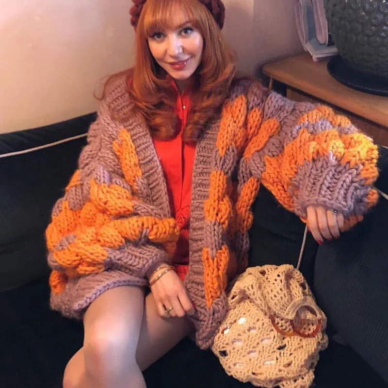 #^Special Price SIXTEEN STREET Multicoloured knitted cardigan women oversized Long puff Sleeve Sweater Women 2019 winter Casual cardigan mujer
