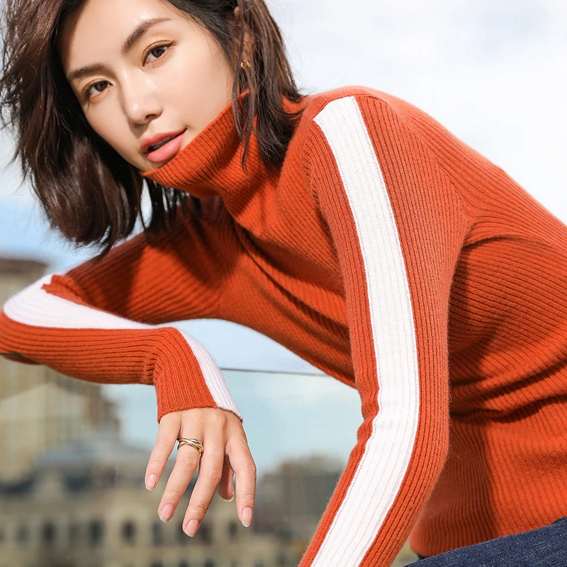 

High Elastic Women Sweater 100% Cashmere Knit Pullover 5Colors Turtleneck Tight Fitting Style Jumpers Ladies Clothes
