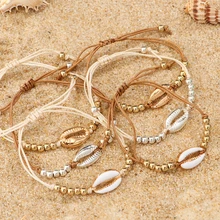 1 Pza pulseras de cuentas de concha de moda Boho Vintage Cowrie Color dorado Seashell pulsera ajustable hecha a mano joyería de playa para mujer