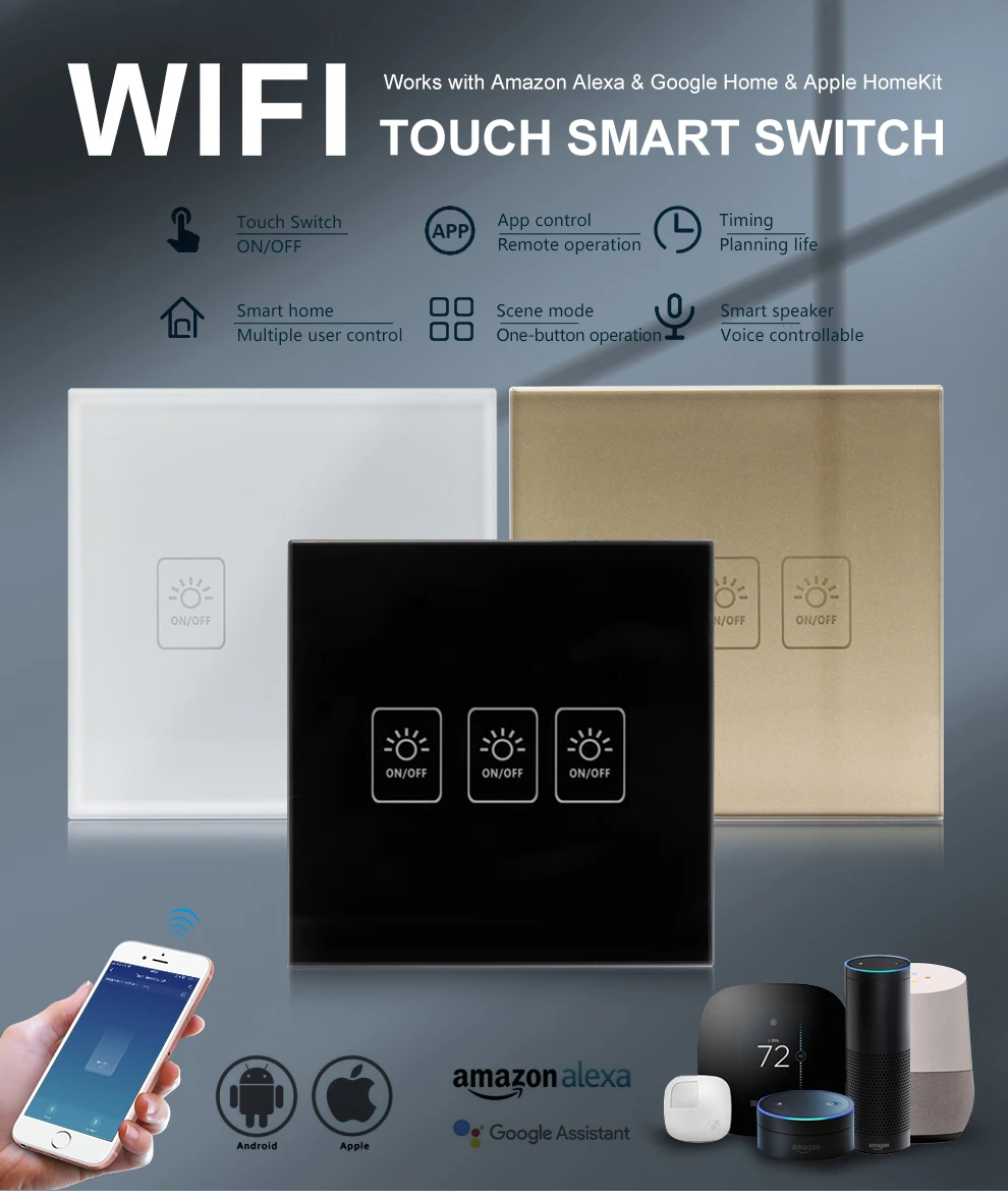 Tuya WiFi Smart Touch Switch 300 Вт/панель управления каналом приложение Smart Life Совместимо с Amazon Alexa и Google Home control