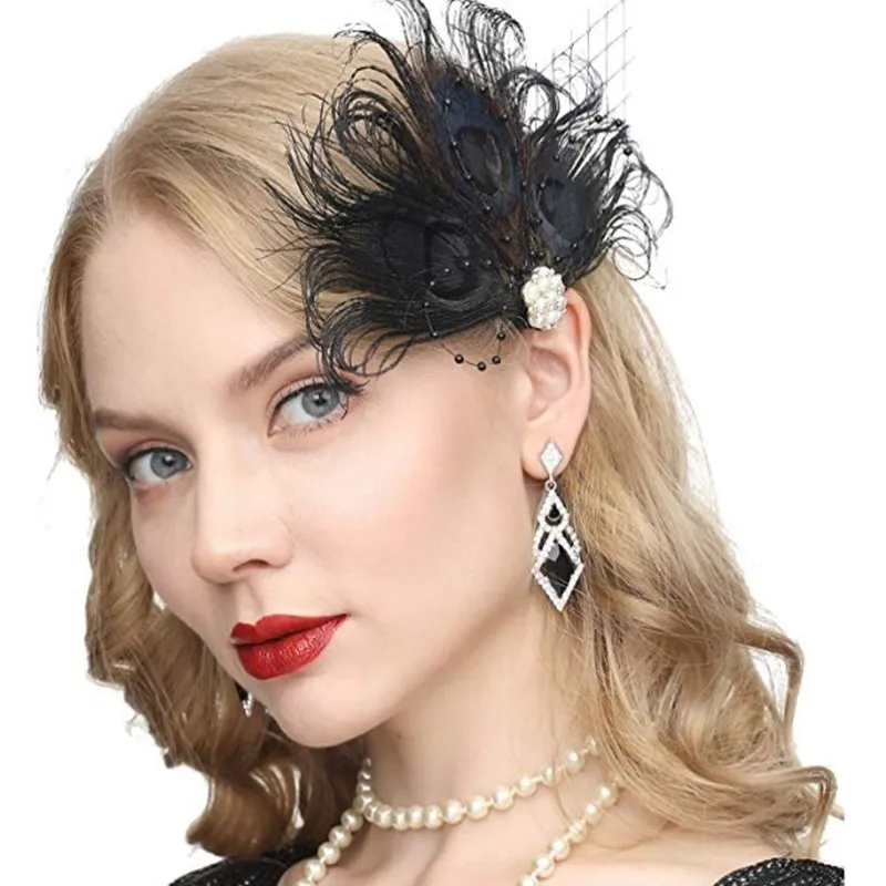 Great Gatsby Павлин головной убор серьги наборы женские косплей вечерние ободок с сережками наборы Аксессуары для волос Roaring 20s