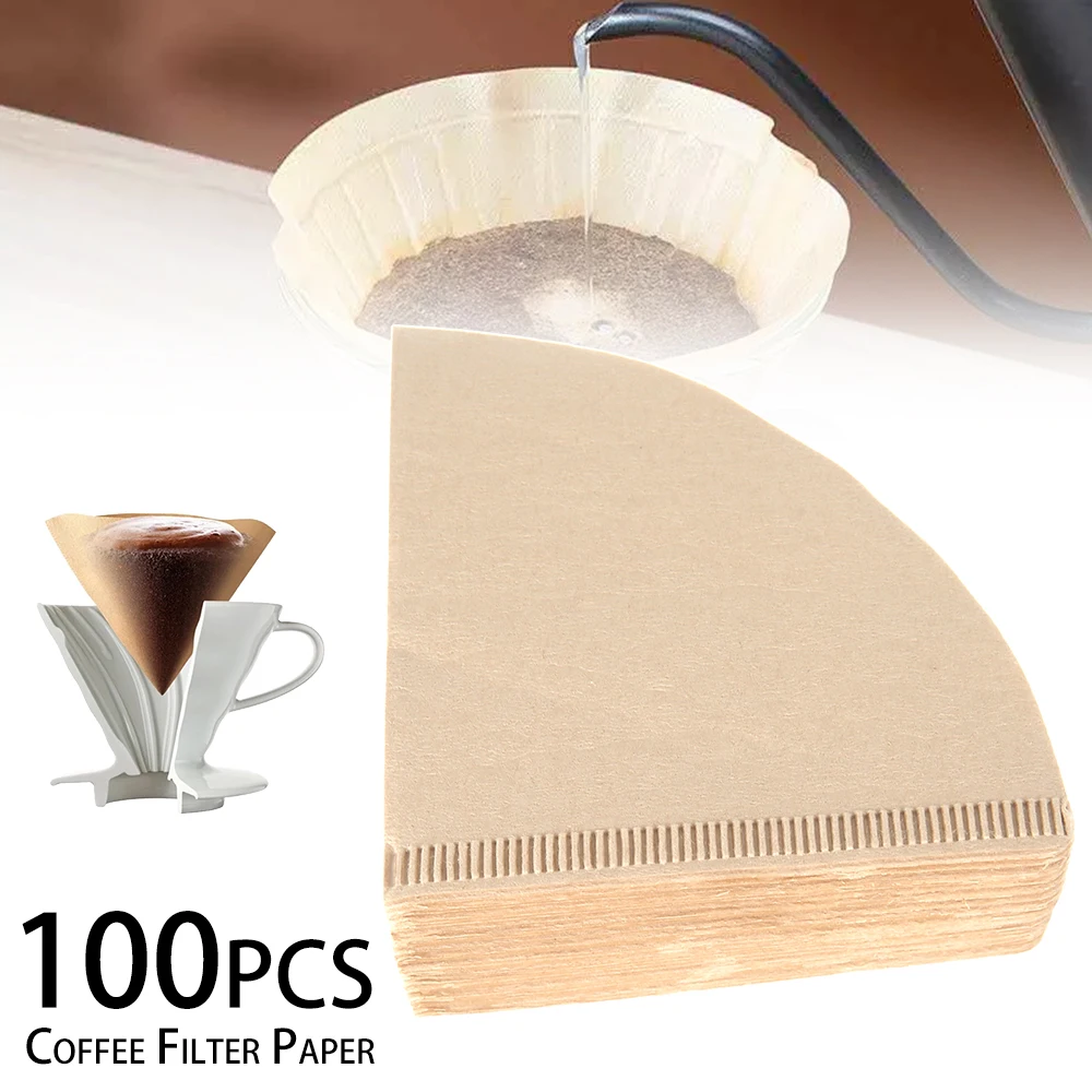 

100Pcs V60 Coffee Filter Papers Unbleached Original Wooden Drip Paper Cone Shape Espresso Coffee Brew Kitchen Accessories Tool