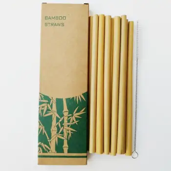 

100sets Bamboo Straws Sets Reusable Eco Friendly Handcrafted Natural Bamboo Drinking Straws and Cleaning Brush