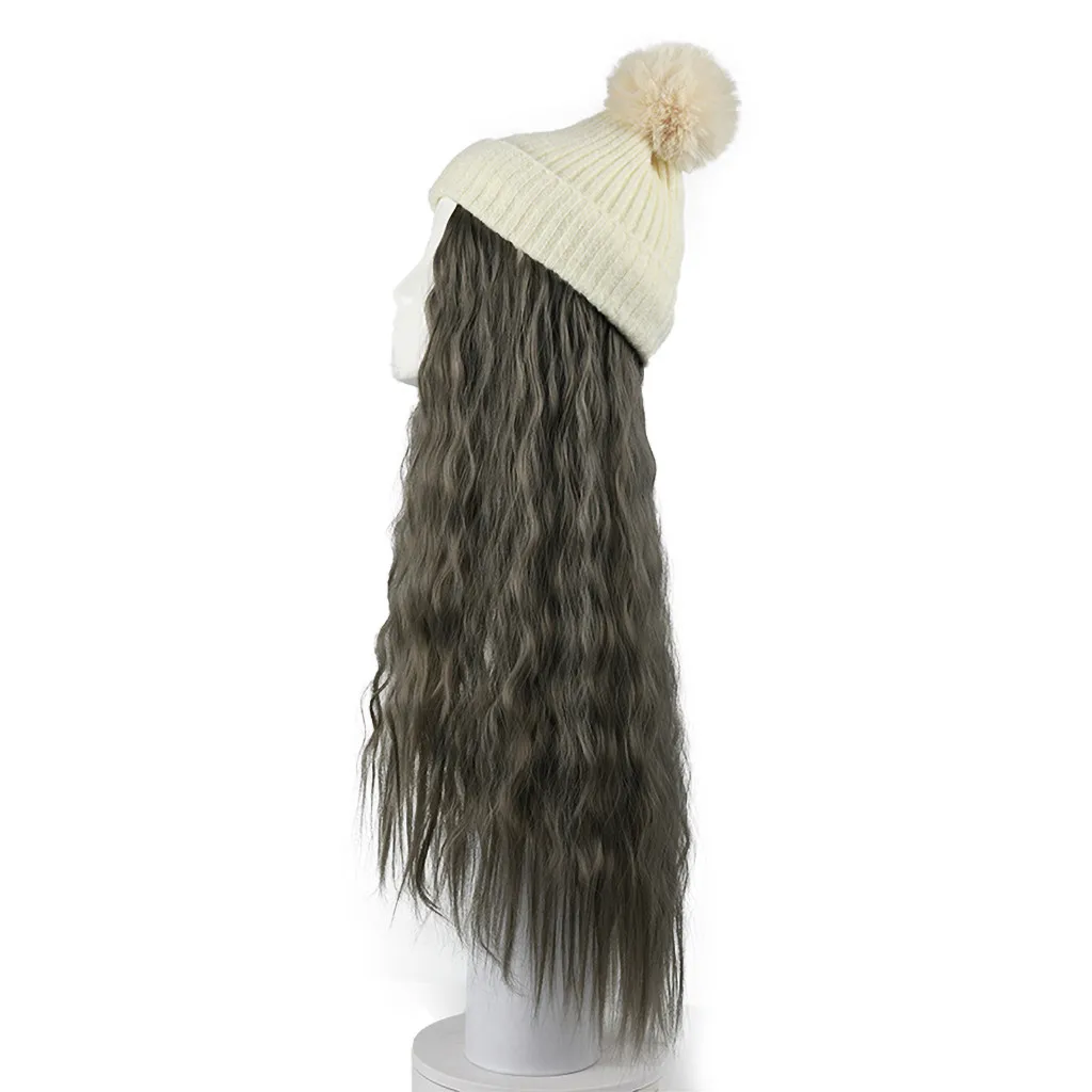 Feitong Women Beanie Wig Hat Long Curly Wig Cap Long Hair Baseballs Cap Casual Cool Girl Hat With Wig шапка женская