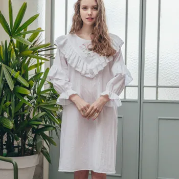 

Summer Sexy Nightwear Lady Cute Bouquet Sleepwear Round Neck Night Dress White Sleep Dress Women Cotton Nightgown Sleepshirts