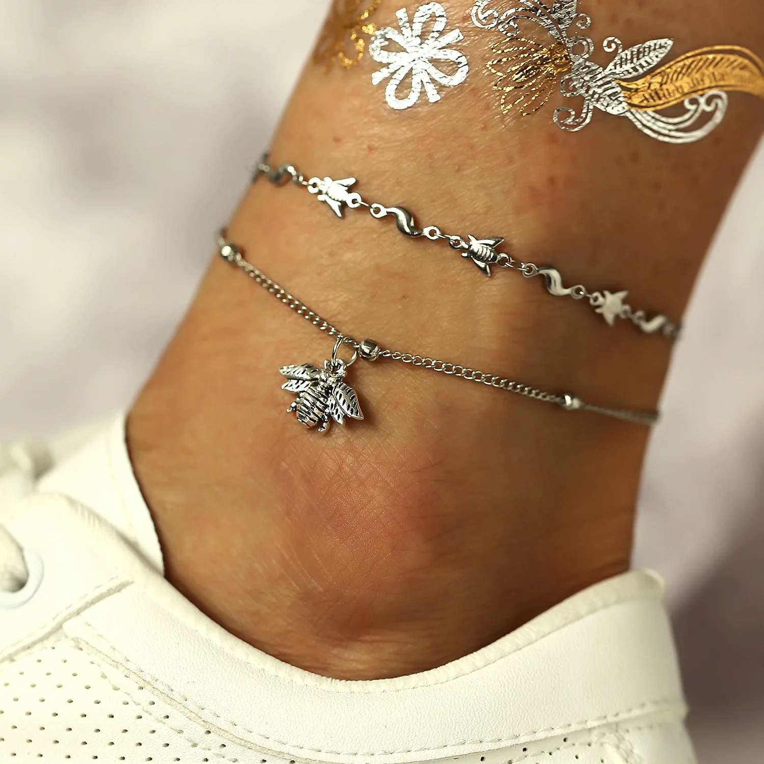 

Europe And America New Style Anklet Supply of Goods Creative Retro Elephant Lifting Appliance Pendant Anklet Suit 2 Pieces