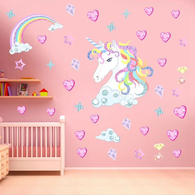 Magical Unicorn Horse & Rainbow Stars Childrens Wall Stickers ButterflyUni Unic9 