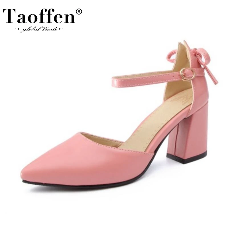 

Taoffen Size 32-46 Women Basic Sandals Party Fashion PU Leather Summer Shoes Women Wedding Buckle Office Footwear