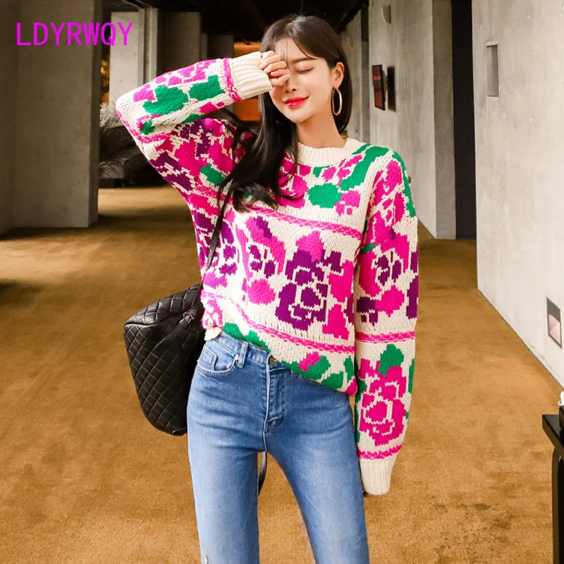 

2019 winter new Korean version of temperament casual loose knit jacquard base fashion sweater women