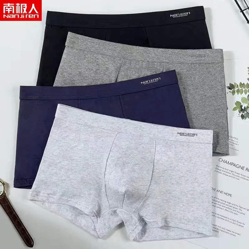 4PCS/Lot Men Underwear Cotton Boxers Panties Comfortable Sexy Solid Cuecas Trunks Mens Underpants Shorts Sexy Solid Male Panties