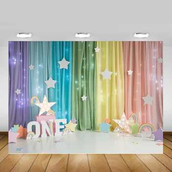 

Newborn Baby One Birthday Backdrop Photocall Rainbow Colorful Curtain Birthday Party Photography Background Portrait Photoshoot
