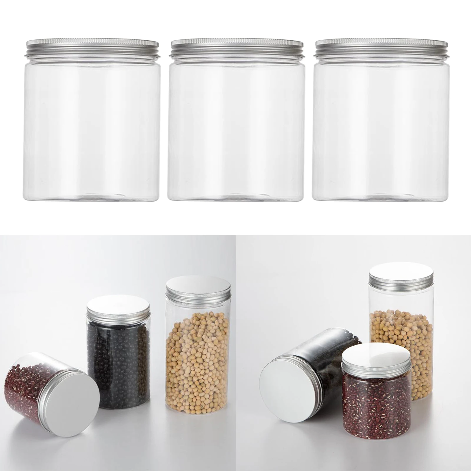 3 Pcs Plastic Storage Jars with Aluminium Screw Lids Spice Craft Food Storage Kitchen Storage Box Jar Container Food Storage