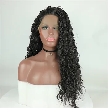 

PAFF Black Synthetic Lace Front Wigs Loose Curly Long Hair Resistant Glueless Wig With Natural Hairline for Women
