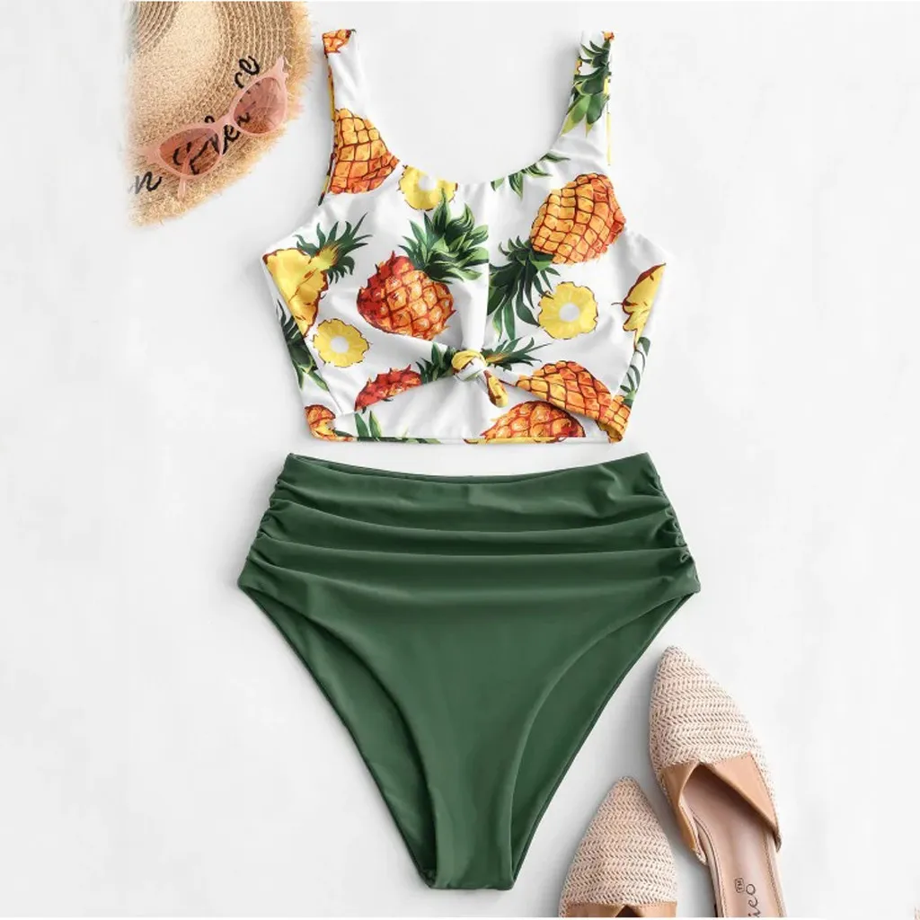

2020 Women Two Pieces Bathing Top Ruffled With High Waisted Bottom Bikini Set Print Summer Plus Size Ruffleswimwear#3