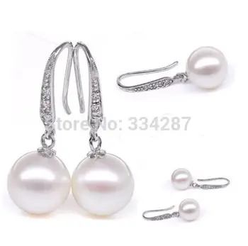 

Natural Nice White AAA+ Round 9-10MM pearl Dangle earrings 925 sterling silver