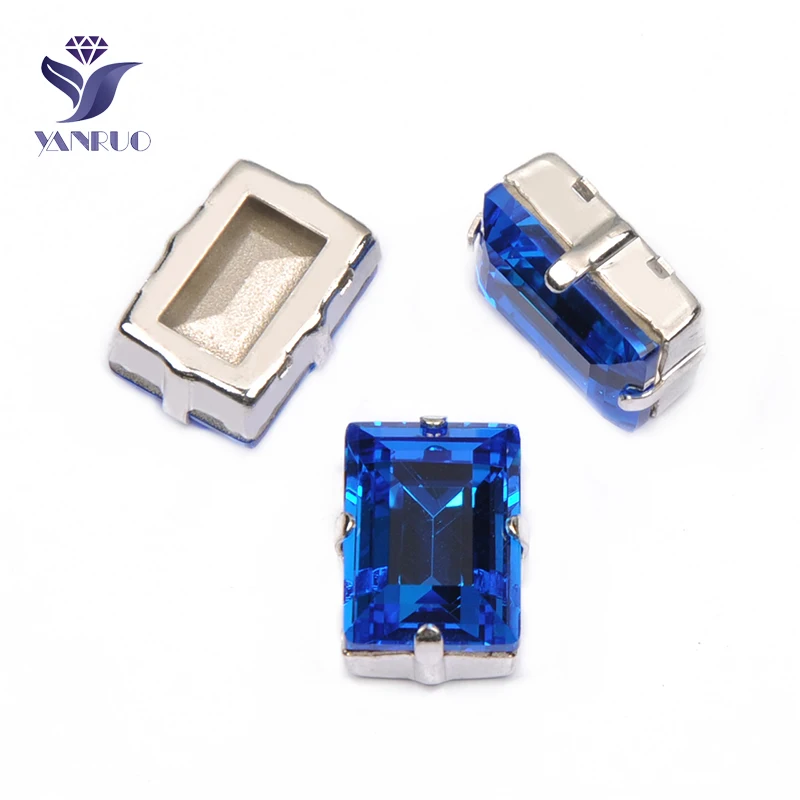Sapphire YANRUO, 4527, Ступенчатая огранка, кристаллы для шитья, Необычные камни, стразы, блестящие камни, заостренные сзади, стеклянные стразы, аксессуары для одежды - Цвет: Sapphire