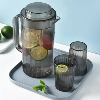

3pcs/set Plastic Cold Water Kettle with Cups Transparent Water Pitcher Set Large Capacity Tea Pot (Black, 1 Kettle 2 Cups)