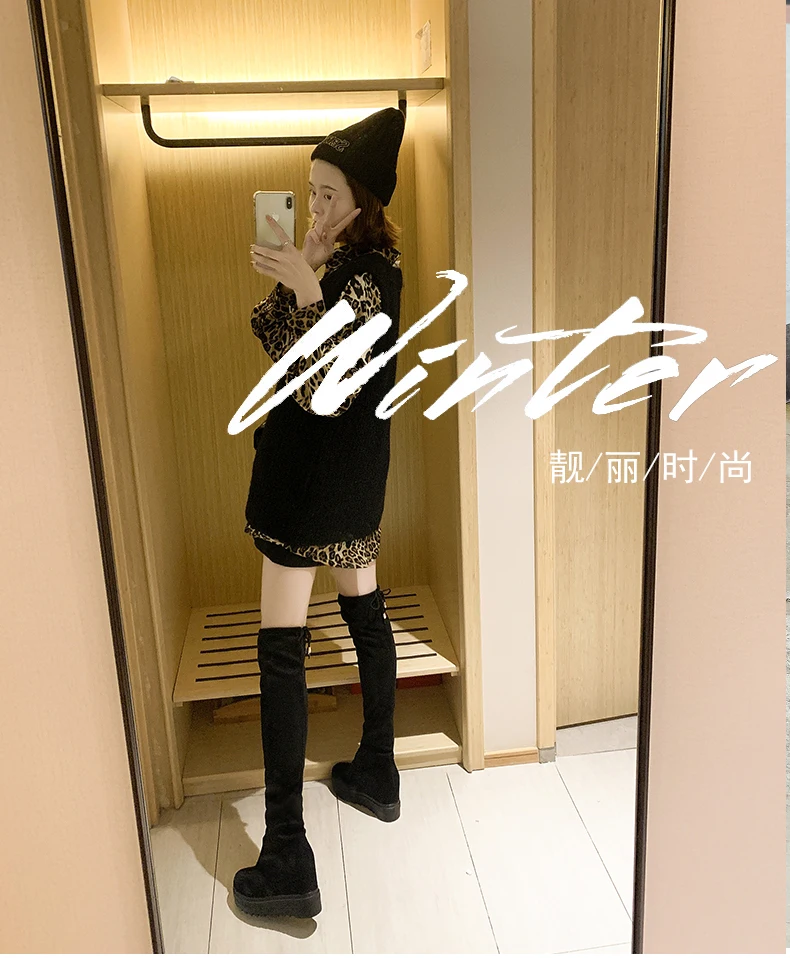 Black Elastic Slim Wedge Over The Knee Boots Women Cheap Autumn Winter Sexy Ladies High Heel Wedges Long Thigh High Boots