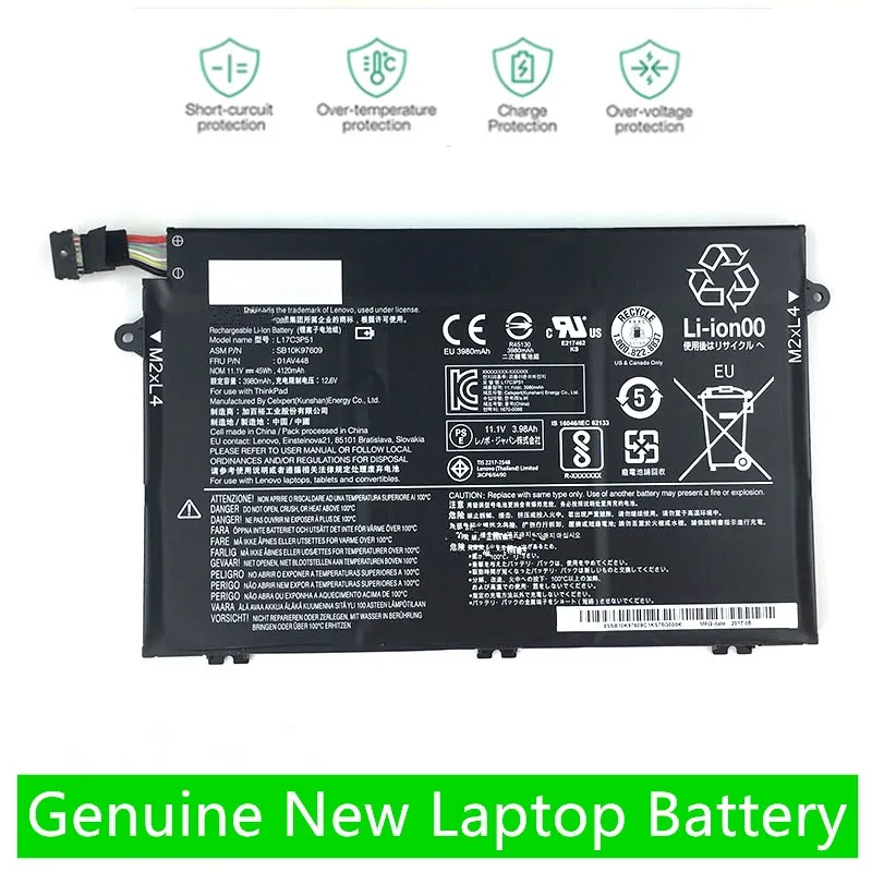 

ONEVAN Genuine New L17C3P51 01AV448 L17M3P53 Battery For Lenovo ThinkPad L470 L480 E480 E580 L580 L590 SB10K97612 SB10K97610