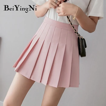 

Beiyingni Pleated Mini Skirt Women Preppy 2019 Spring Summer Sexy Casual High Waist Skirts Womens White Chic Fashion Lining Saia