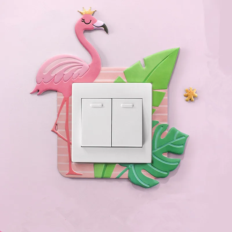 

2019 Animal Unicorn Flamingo Cover Cartoon Room Decor 3D Wall Silicone On-off Switch Luminous Light Switch Outlet Wall Sticker