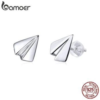 

bamoer GAE335 Real 925 Sterling Silver Stud Earrings Paper Plane Childlike Memories Ear Studs for Women Silver Jewelry Gift