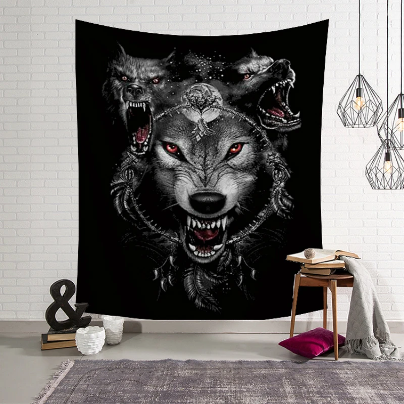 

Nordic Dark Style Wall Hanging Tapestry Wolf Owl 3D Printed Polyester Wall Cloth Tapestries Home Decor Yoga Mat Throw Blanket