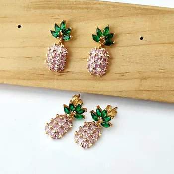 

5 Pairs Trendy Gold Color pineapple shape Earring CZ pink and green cubic zirconia Micro Pave Stud Earrings Jewelry Women ER939