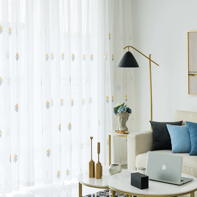 

Nordic Curtains for Living Room Curtains White Embroidered Window Screen White Yarn Bedroom Balcony Yarn Shading