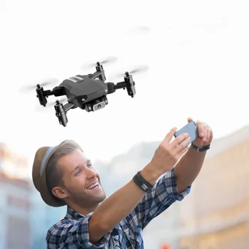 

1 Set Mini Foldable Quadrotor Aerial Photography Drone RC Flying Toy App Connecting UAV LED Light Drone with Bag (Black 4K)