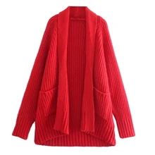 

Elmsk Sweaters Women 2021 Winter Cardigans Women England Style Fashion Simple Red Pockets Knitted Jackets Women Tops Loose