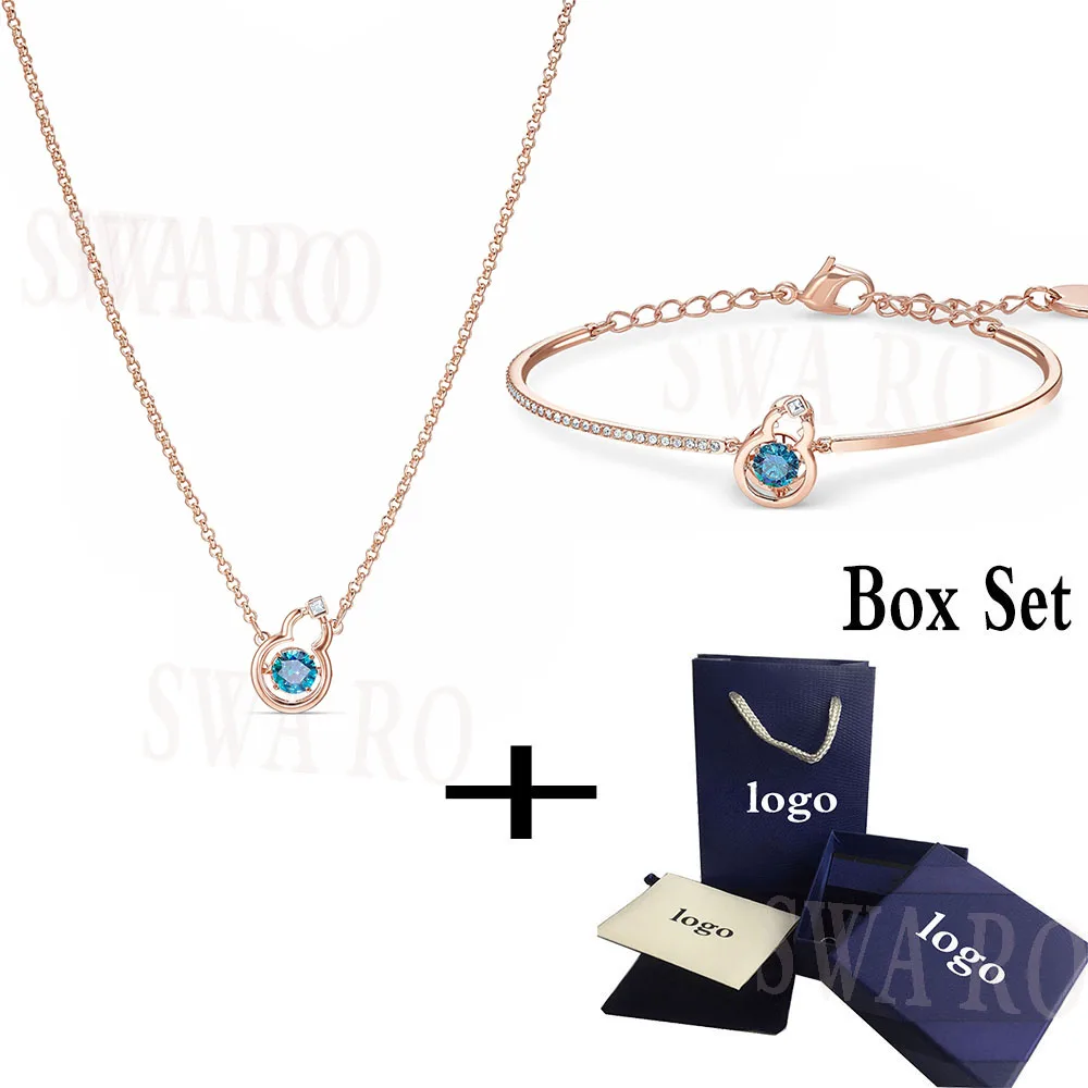 

2019 New Fashion Rose Gold FULL BLESSING HULU Set Sea Blue Crystal Ladies Jewelry for Girlfriends and Moms for New Year Gifts