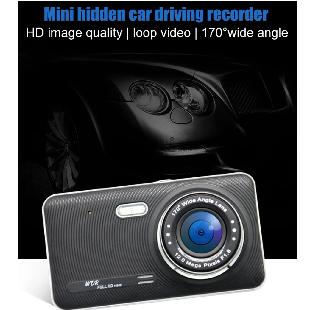 4'' Car Camera Recorder 1080P HD Dual Lens Front and Rear View Mirror Cameras Touch Screen DVR Reversing Image Dash Cam 908