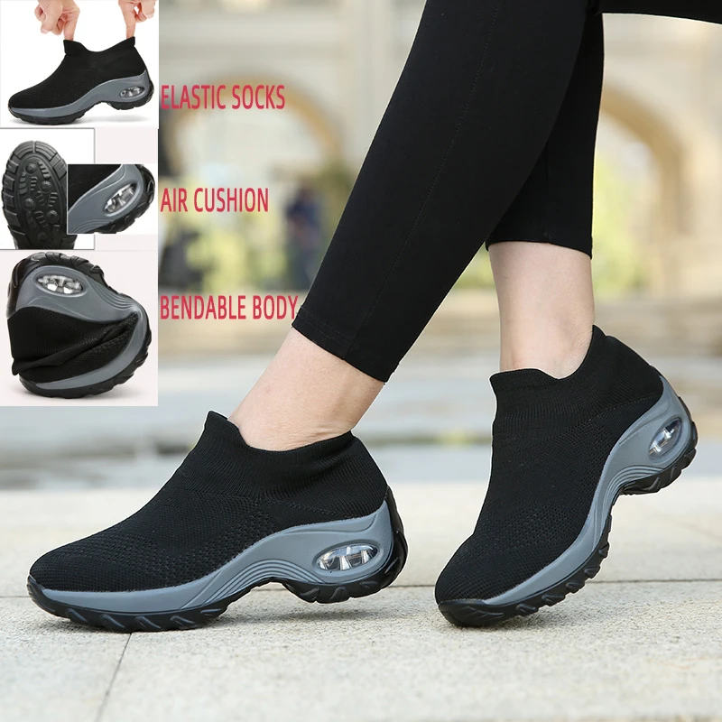 Женские кроссовки на воздушной подушке; обувь на платформе, увеличивающая рост; спортивная обувь с дышащей сеткой для улицы; спортивная обувь; Цвет Черный; zapatos mujer