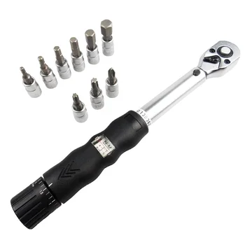 

New Torque Wrench 1/4" Bike Bicycle Tool With 9 Socket Bit Accessories