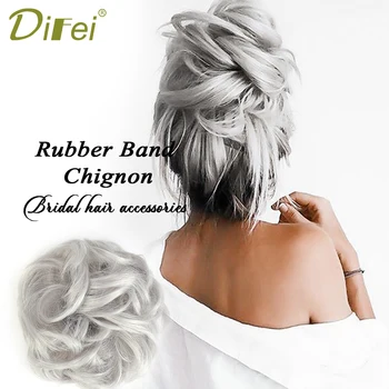 

DIFEI 1 Pieces Synthetic Messy Chignon Donut Gray Black Colors Hair Bun Elastic Hair Rope Rubber Band Wrap On Ponytail Hairpiece
