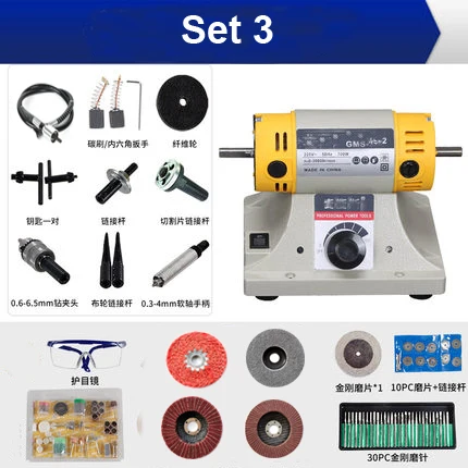 Нефритовая режущая машина маленькая настольная мельница Регулируемая скорость мини полировальная машина для ювелирных изделий моторный инструмент токарный станок Настольный шлифовальный станок комплект - Цвет: 3