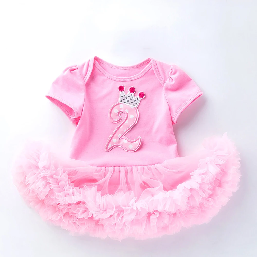 Birthday Party Tutu Newborn Letter  Summer New Pink Cotton Short-Sleeved Romper Dress 0-2 Years Old Girls Baby Climbing Clothes