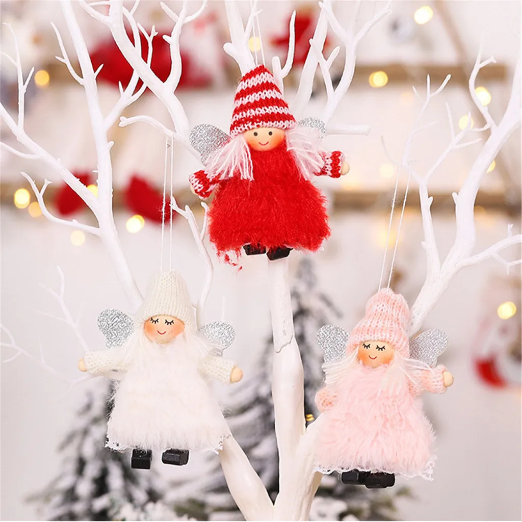 Christmas Cute Ornaments Pink White Silk Plush Hanging Posture Doll Window Angel Decorations for Home Christmas Tree Xmas Gift