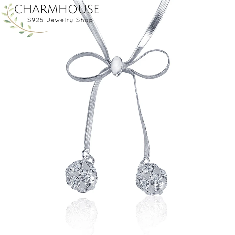 Charmhouse S925 серебряные ожерелья для женщин с бантиком ожерелье из бисера цепь колье в Корейском стиле ювелирные аксессуары