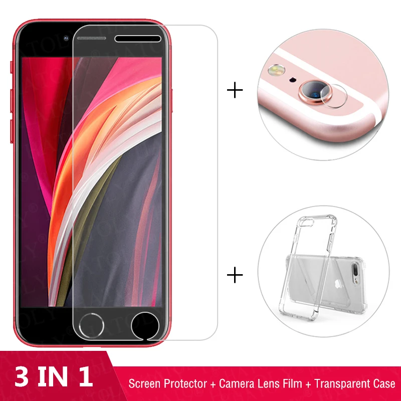 4 In 1 For Glass Iphone Se Tempered Glass Iphone Se2 Se 2 11 Pro Max 7 8 Plus Phone Case Camera Lens Screen Protector Glass Phone Screen Protectors