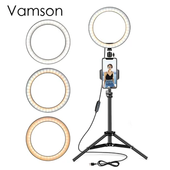 

Vamson Ring Light with Tripod Stand for YouTube Video and Makeup Ring Lamp with Phone Holder for Photography Live Stream Tik Tok