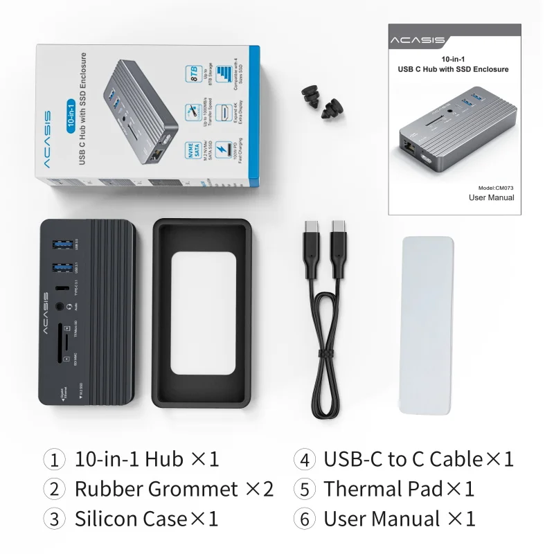 portable hdd case ACASIS Swappable High-Speed SSD Storage & 10-In-1 Hub 3.1GEN2 NVME/SATA M.2 SSD Enclosure Case to USB PD100W Dock Station external hard drive case HDD Box Enclosures