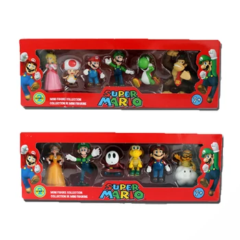 

6Pcs/Set Super Mario Bros PVC Action Figure Toys Dolls Mario Luigi Yoshi Mushroom Donkey Kong In Gift Box Lovely Kids Gift