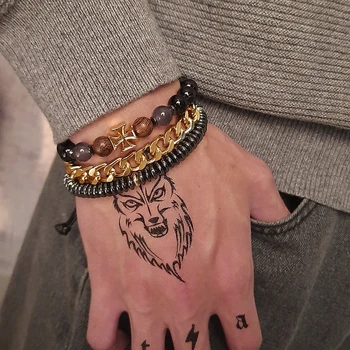 

STYLISH WEARING STACKED BEADED BRACELETS FOR MEN JEWELRY PERFECT TOGETHER SET ACCESSORY