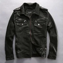 Новинка, мужская куртка из натуральной кожи, черного цвета, с отворотом, с погоном, из овчины, Мужская зимняя приталенная куртка для русской зимы